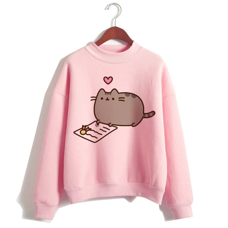 Pusheen Кошка толстовки Harajuku для женщин Забавный мультфильм толстовка Kawaii Ullzang милый с капюшоном Корейская зима 90s теплая толстовка женская - Цвет: 1043