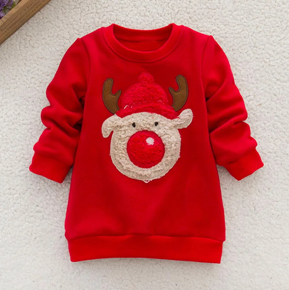 TELOTUNY Toddler Baby Kids Boys girls Christmas Deer Warm Sweater Thick Fleece Sweatshirt child Cartoon Tops Clothes ZO09 - Цвет: RD