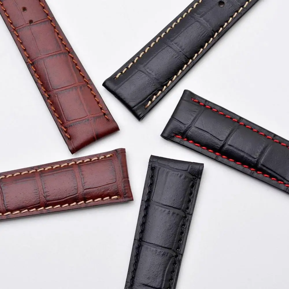 BISONSTRAP Alligator Embossed Cowhide Leather Watch Strap 14mm 18mm 19mm 20mm 21mm 22mm Watchband Watch Accessories for Men and