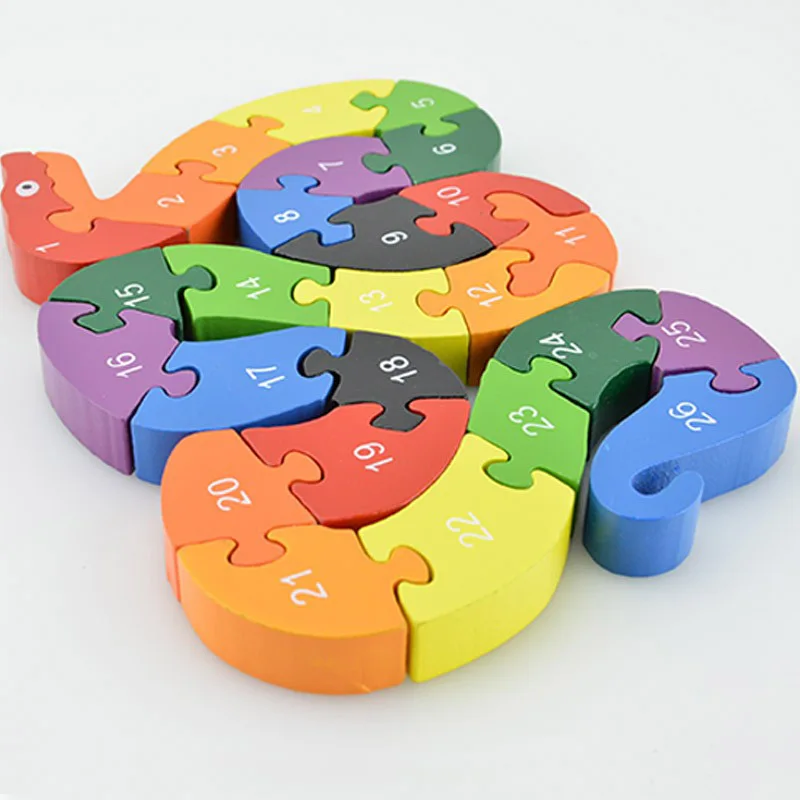 Hot Sale 26 English Letters Toys Brains Lovely Wooden Snake Puzzles 3D Puzzle Educational Children Wooden Toys