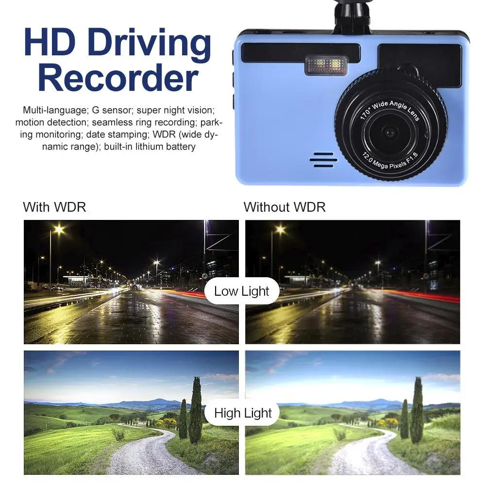1080 Автомобильный видеорегистратор Full HD для вождения Регистраторы с " ЖК-дисплей Экран 170 градусов Широкий формат G-Сенсор петля Запись и обнаружения движения