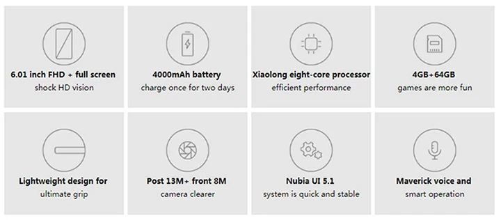 Глобальная версия zte Nubia V18 4 Гб 64 Гб 6,0" Смартфон Snapdragon 625 2160*1080 Восьмиядерный 18:9 4000 мАч 13 МП мобильный телефон