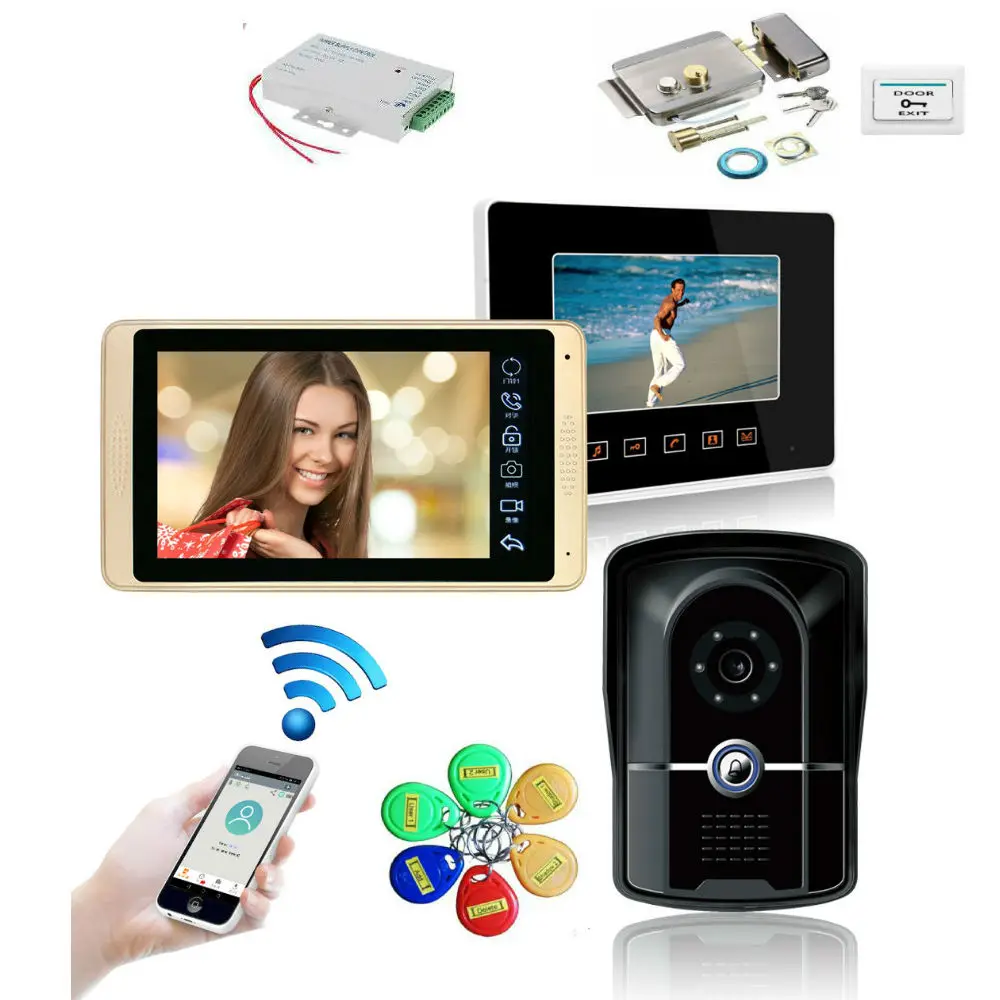 Проводной wifi Intercom" ЖК-экран два монитора видеодомофон дверной звонок телефонная система RFID и приложение разблокировка наружная камера