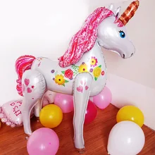 3d Extra grande estéreo combinación unicornio película de aluminio globo cumpleaños tema decoración de fiesta de pie caminar globo(China)