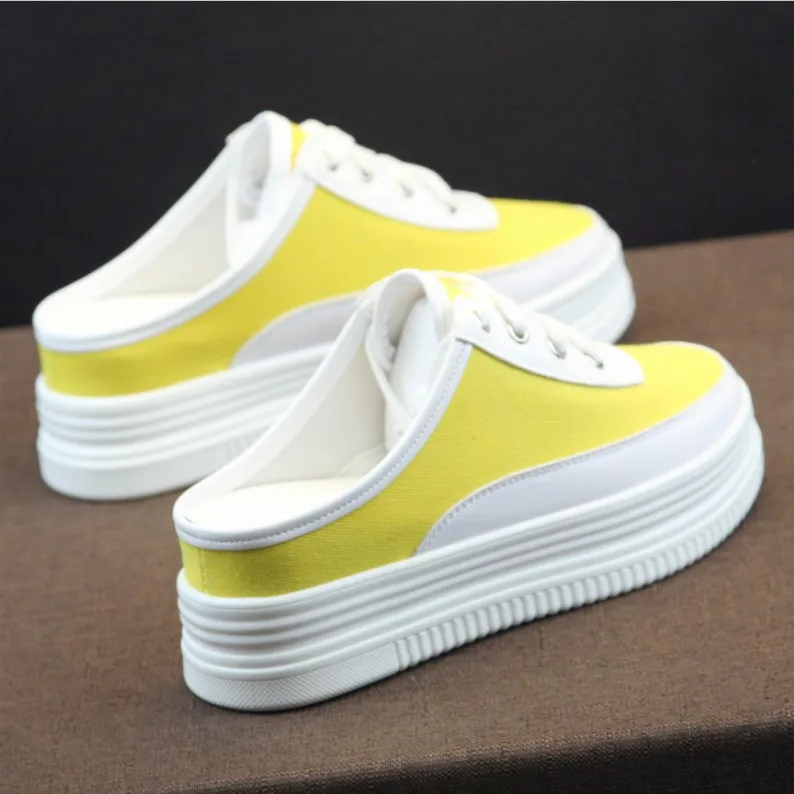 Новинка лета 2020 женские парусиновые туфли heelless Корейская версия полутапочки на