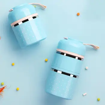 

Portable Food Container Bento Box Insulation Bag Cartoon Picnic Lunch Box Solid Canteen School Three Layers Kitchen Food Box