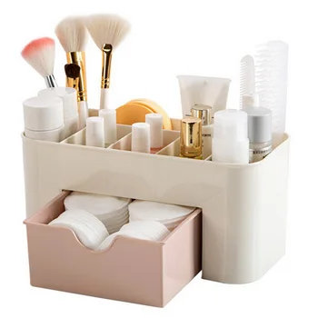 

Mulifunctional Plastic Makeup Organizer Make Up Brush Storage Box with Drawer Cotton Swabs Stick Cosmetic Storage Case Escritori