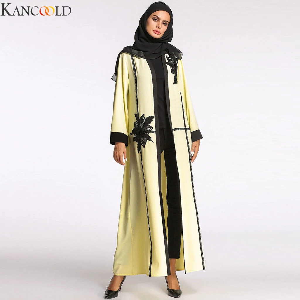KANCOOLD элегантное мусульманское абайя платье кардиган халат турецкий Национальный хиджаб исламский молитва одежда желтый Дубай длинное платье