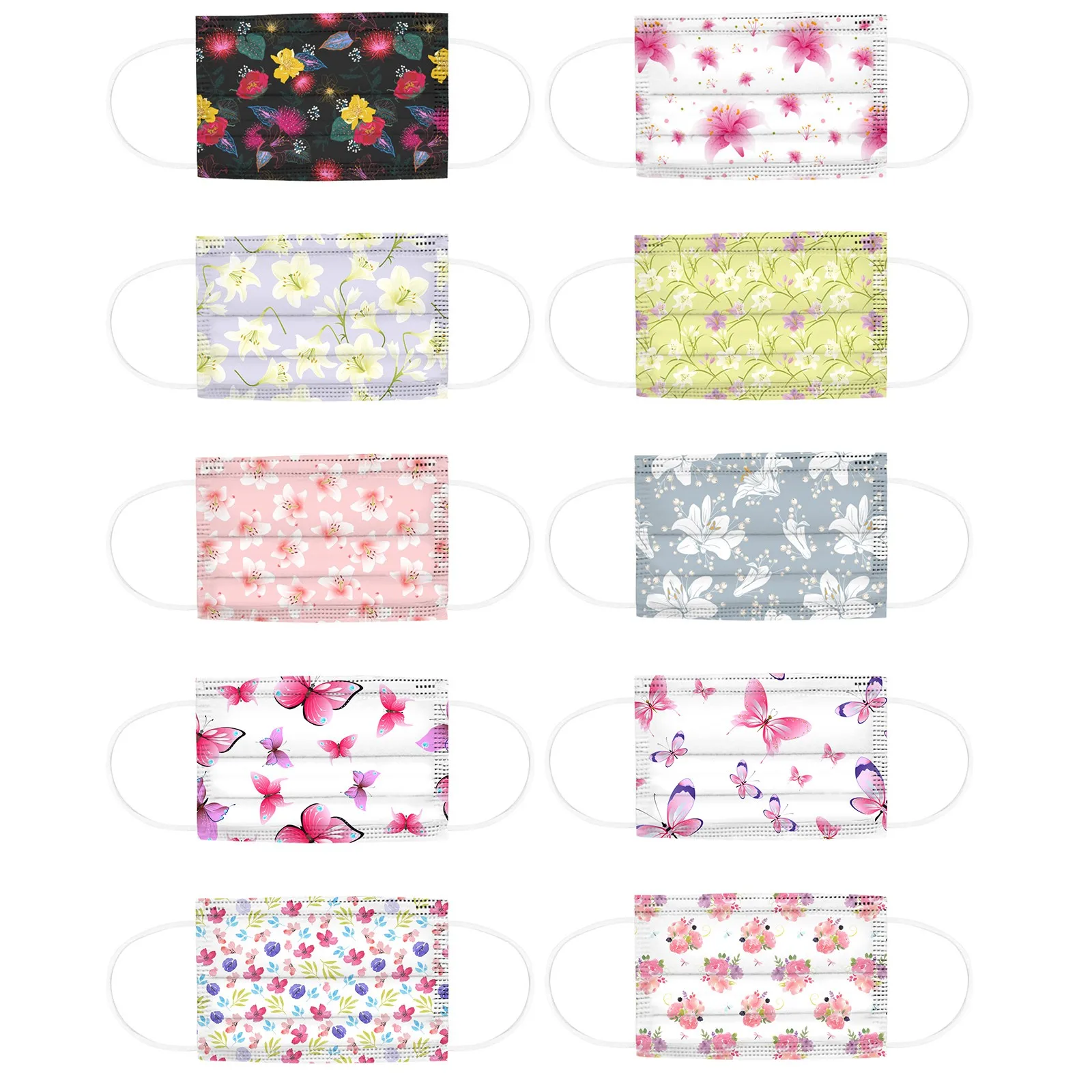 10-50pcs Mascarillas Flower Print Disposable Face Masks For Face Adult Anti-pollution Protective 3 Layer Mouth Mask Masque 3