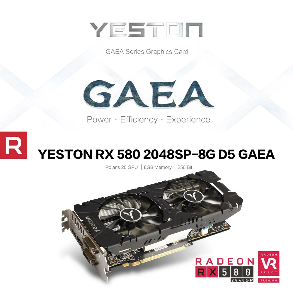 Видеокарта Yeston Radeon RX 580 GPU 8 ГБ GDDR5 256 бит для игрового компьютера ПК видеокарты с