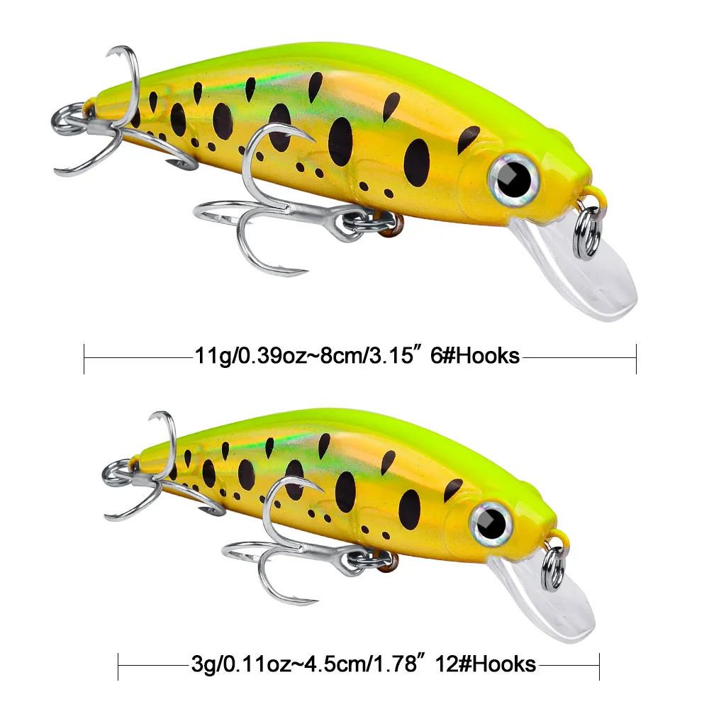 PROBEROS Fishing Lures Minnow Lures 3.15-8cm/0.39oz-11g Fishing Bait with  6# Hooks Painted Tackle