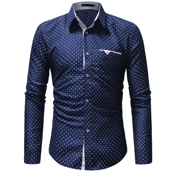 

Autumn Fashion Men Clothes Slim Fit Men Long Sleeve Shirt Men Polka Dot Casual Men Shirt Social Plus Size