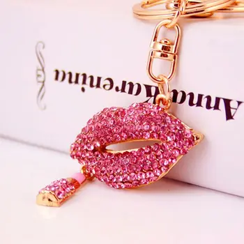 

Creative Lips Shape Key Chain Pendant Lovely Shining Rhinestone Fashion Charm Handbag Purse Widgets Gift for Girls
