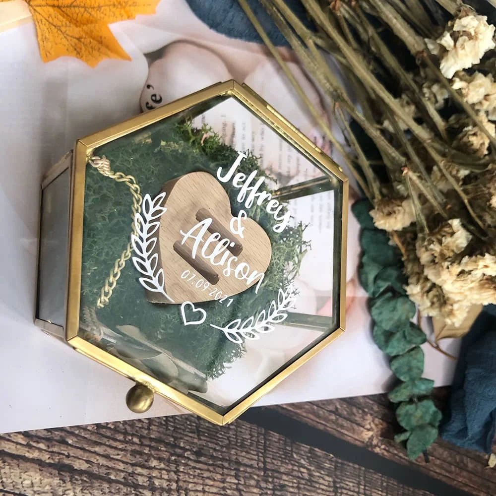 Wedding Glass Ring Box Personalized Hexagon Ring Bearer Box