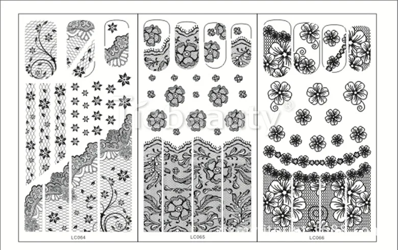 LC61-64 Black New Style Hot Selling Japan Popular 3D Lace Nail Sticker Bride Flower Stickers Currently Available Environmentally