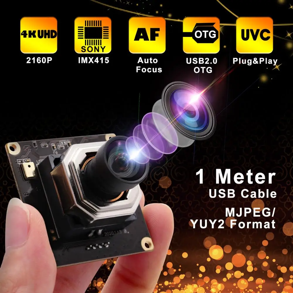 Автофокус 4K USB веб камера MJPEG 30fps 3840x2160 CMOS Sony IMX415 мини модуль для компьютера ПК