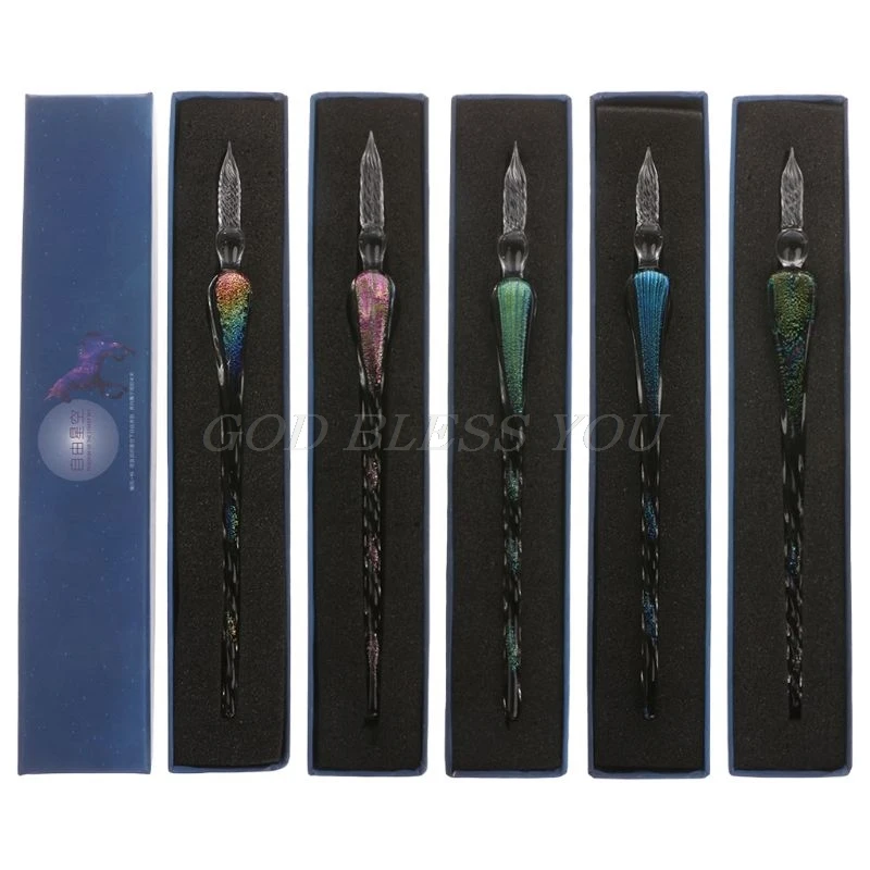 

Vintage Handmade Starry Sky Crystal Glass Dip Signature Ink Fountain Pen Writing Tools With Gift Box