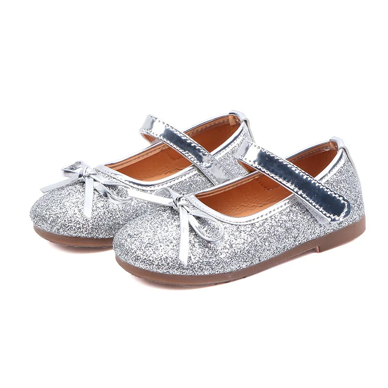 

Spring Autumn Girls Leather Shoes Princess Butterfly-knot Dance Flats Shiny Non-slip Sequined Bow Children's Toddler Baby Shoes