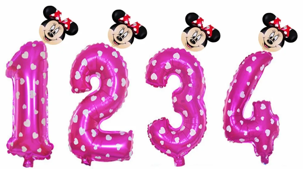 32 дюймовые розовые синие красные черные надувные шары из фольги с цифрой Микки