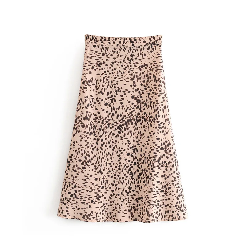 

women chic leopard print midi skirt animal pattern side zipper fly design female stylish summer mid calf skirts