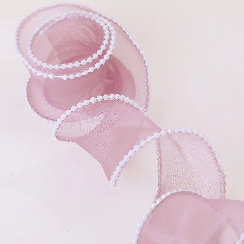 10 야드 쉬폰 구슬/물결 리본 40MM DIY 소재 헤드레스트 DIY 공예 수제 액세서리
