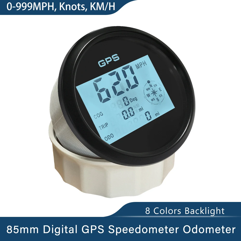 Velocímetro GPS Digital à prova d'água, odômetro para caminhão Auto Marine, 8 cores Backlight, 52mm, 85mm, 9 V-32V, novo