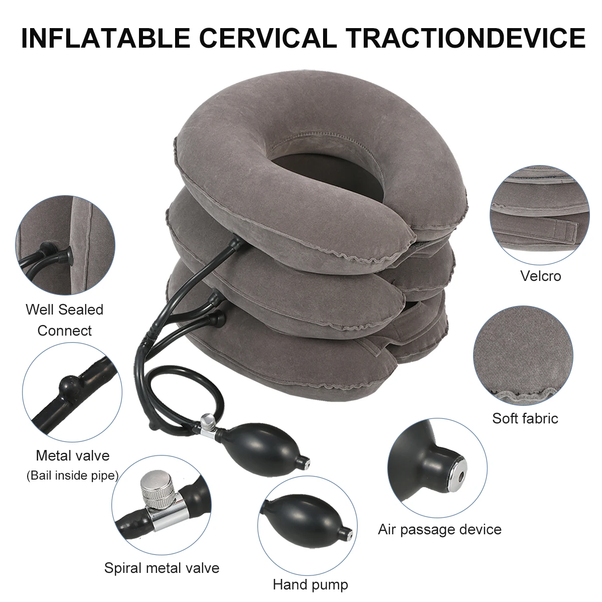 Neck Stretcher Collar Pain Relief for Chronic Neck & Shoulder Pain Stretcher Cervical Traction Device 3 Tube Quick Inflate