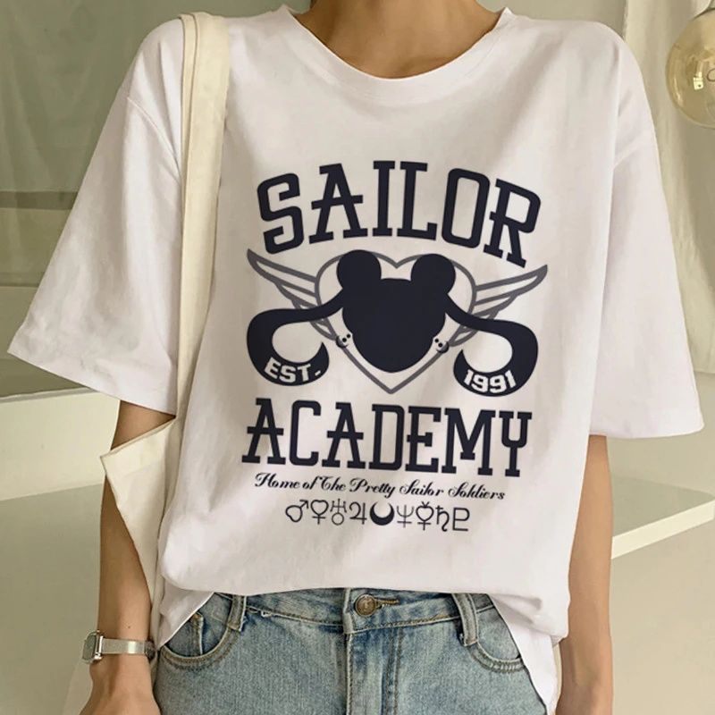 Sailor Moon/летняя новая модная футболка Женская Harajuku короткий рукав забавная футболка Ulzzang футболка с милым котом женские футболки с рисунком