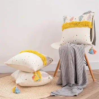 

Puredown Tufted Pillowcase Tassel Pom Pom Tufted Pillowcase Cushion Pillow