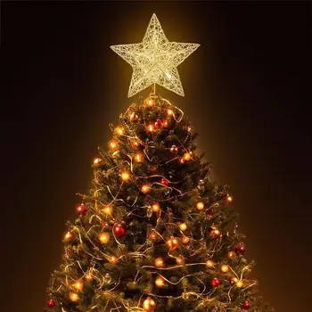 

NICEXMAS Christmas Tree Top LED Light Star Xmas Tree Gold Star Topper Decoration Battery Operated Treetop Ornament New Arrival