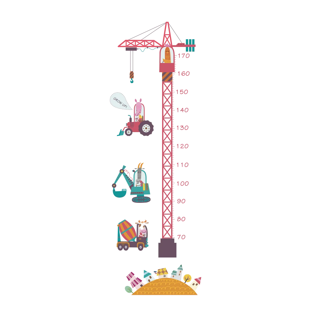 3d Cartoon Tower Crane Grow up Stickers panda Height Chart Wall Sticker Nursery Decor DIY Art Poster