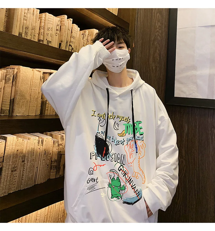 CnHnOH Streetwear Hoodies Men's Hooded Japanese Vintage Tops Autumn Japanese All-Match Loose Long Sleeve Jacket SK-Y603
