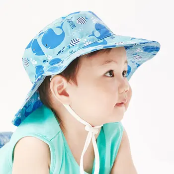 

Baby Printing Sun Hat Adjustable Chin Strap Outdoor Toddler Swim Beach Pool Cap Kids UPF 50+ Wide Brim Summer Play Bucket Hats