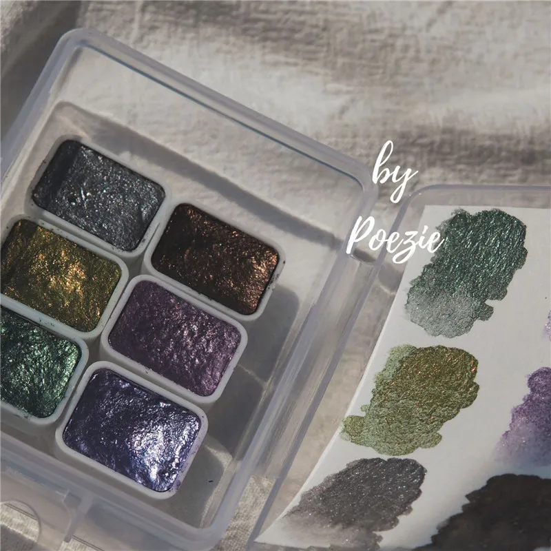 6pcs/box Nail Solid Pigment Watercolor Blue Purple Green Manicure Decor Metallic Draw Smudge Glitter Watercolor Nail Pigment nail pigment nail decoration nail decorations