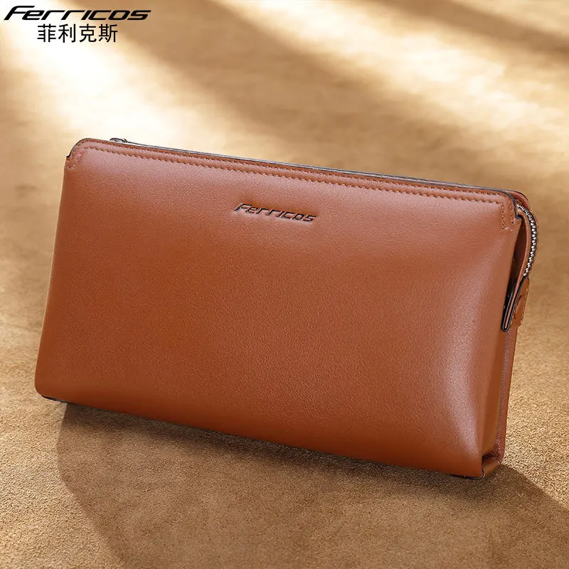 

New Style Genuine Leather Casual MEN'S Handbag Cowhide Men's Bag Soft Leather Full-grain Leather Long Zipper Carrying Wallet