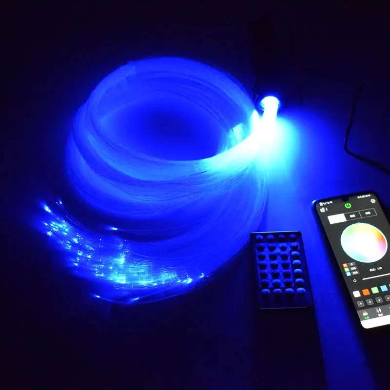 Fiber Optic Lamp LED Ambient Light Fiber Optic Ceiling Kit LED Fiber Optic Car Light DC12V 6W RGB Car Roof Star Lights RF Remote Control with PMMA Optical Fiber Cable For Ceiling Lighting