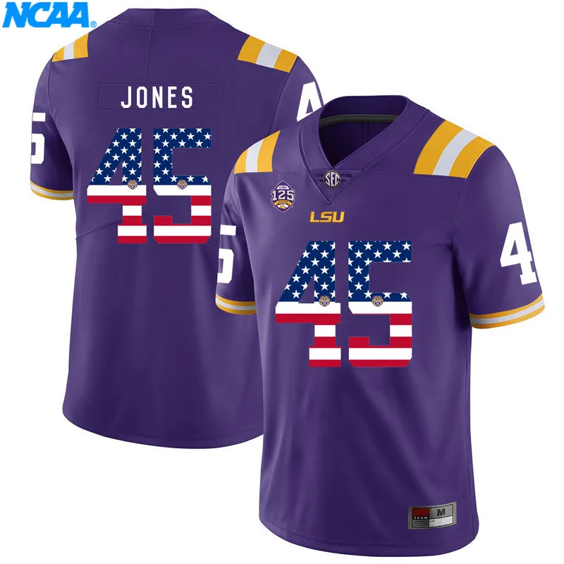 Новое поступление высокое качество LSU Deion Jones#45 Derrius Guice#5 Футболка колледжа ограниченная Спортивная футболка S-XXXL