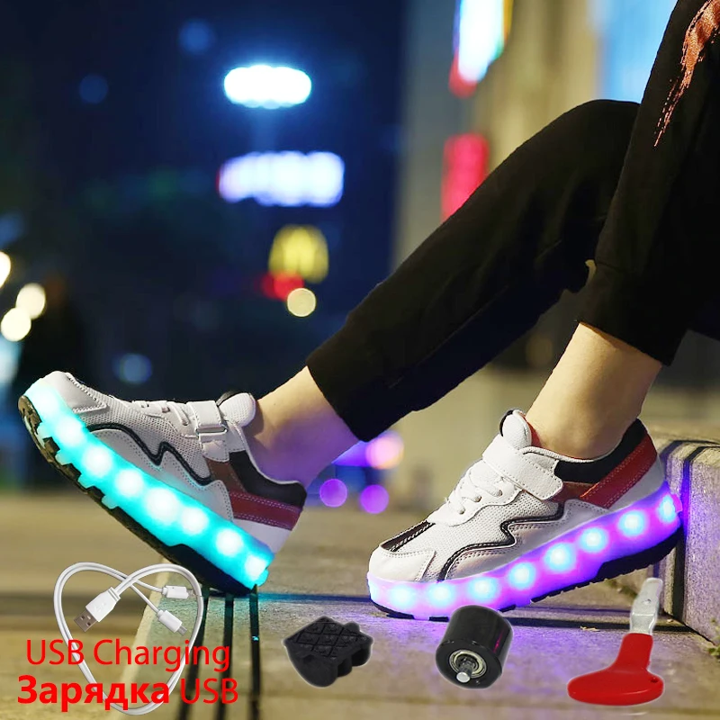 

Rollers Sneakers for Boys USB Charging Sneakers with Roller and Glowing Kids Shoes for Girl Luminous Sneakers with Wheels
