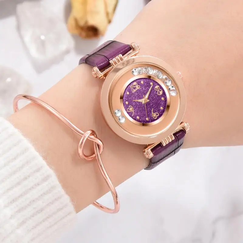 Кристальные креативные женские модные повседневные сплав кожаный ремешок аналоговые круглые наручные часы кварцевые женские часы Reloj Mujer элегантные