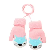 Детские варежки, зимние вязаные варежки на веревке, напечатанные перчатки на весь палец, Мультяшные детские перчатки для малышей