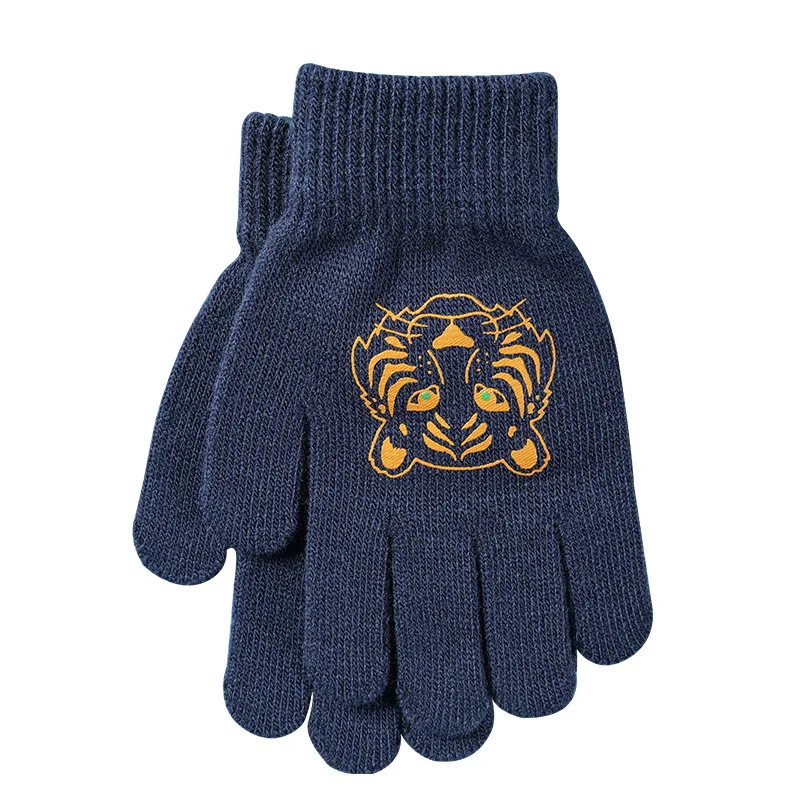 5-10 Year Old Boy Girl Student Full Finger Mitten Children Kid Winter Warm Stretch Knit Cartoon Animal Cat Tiger Print Glove I91