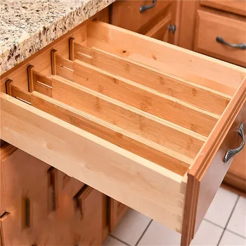 

Bamboo Drawer Divider Home Dressing Office Kitchen Drawer Retractable Partition Board Multifunction Storage Divider Organizers