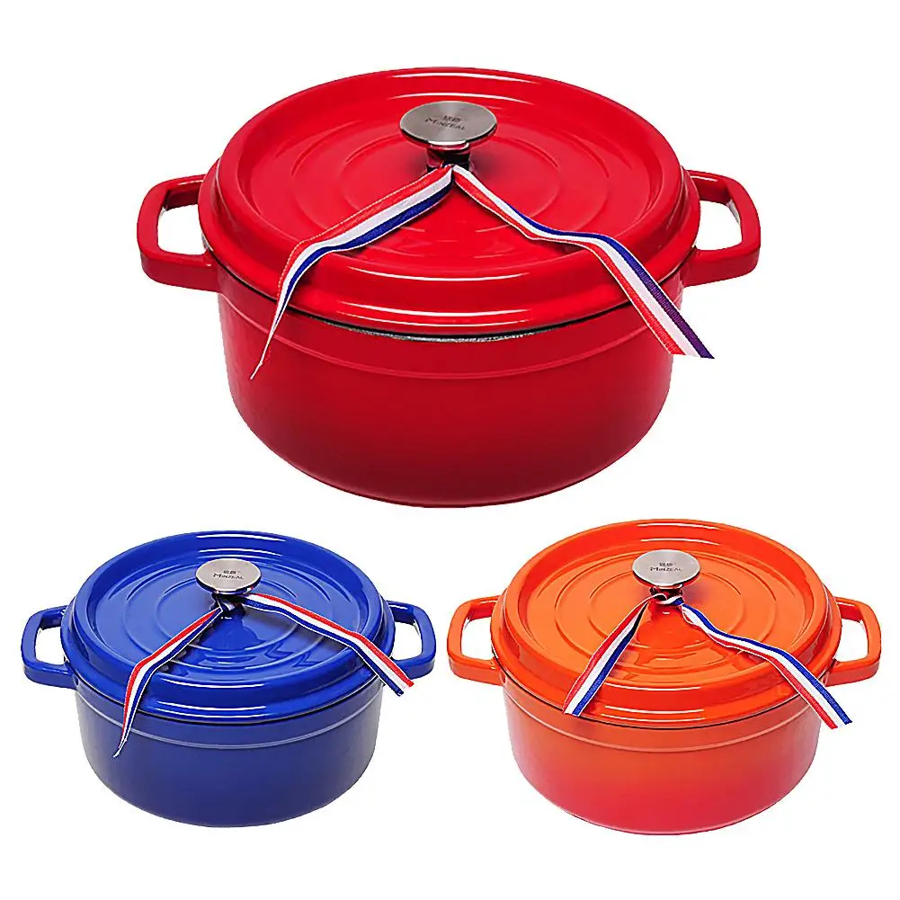 

Kitchen Cooking Tools Thickened Cast Iron Soup Pot Non-stick Iron Enamel Pot Soup Pot Cast Iron Pot Red Blue Orange New Arrival
