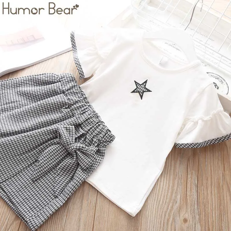 Humor Bear/ г. Летний комплект одежды для девочек Новая брендовая футболка на бретельках с фруктовым узором+ шорты, комплект из 2 предметов, одежда для маленьких девочек - Цвет: black BZ269A