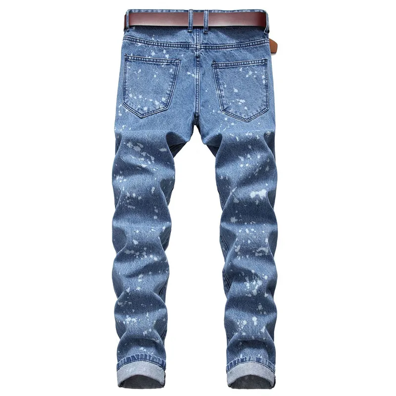 Color: Dark Blue Light Blue Medium Blue Jeans Men New Men's Straight Hole Jeans Men's Slim Denim Trousers