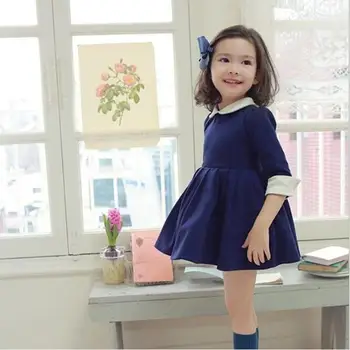 

girls navy cotton causal dress kids dress for girl wholesale children clothes