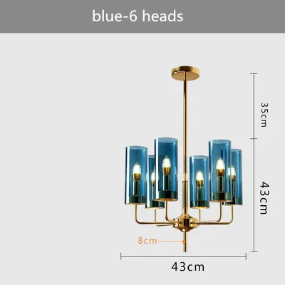 blue 6 heads Скандинавские современные роскошные подвесные светильники голубое стекло подвесной светильник гостиная кухня спальня свет фиксаторы luminiares - Цвет абажура: blue 6 heads