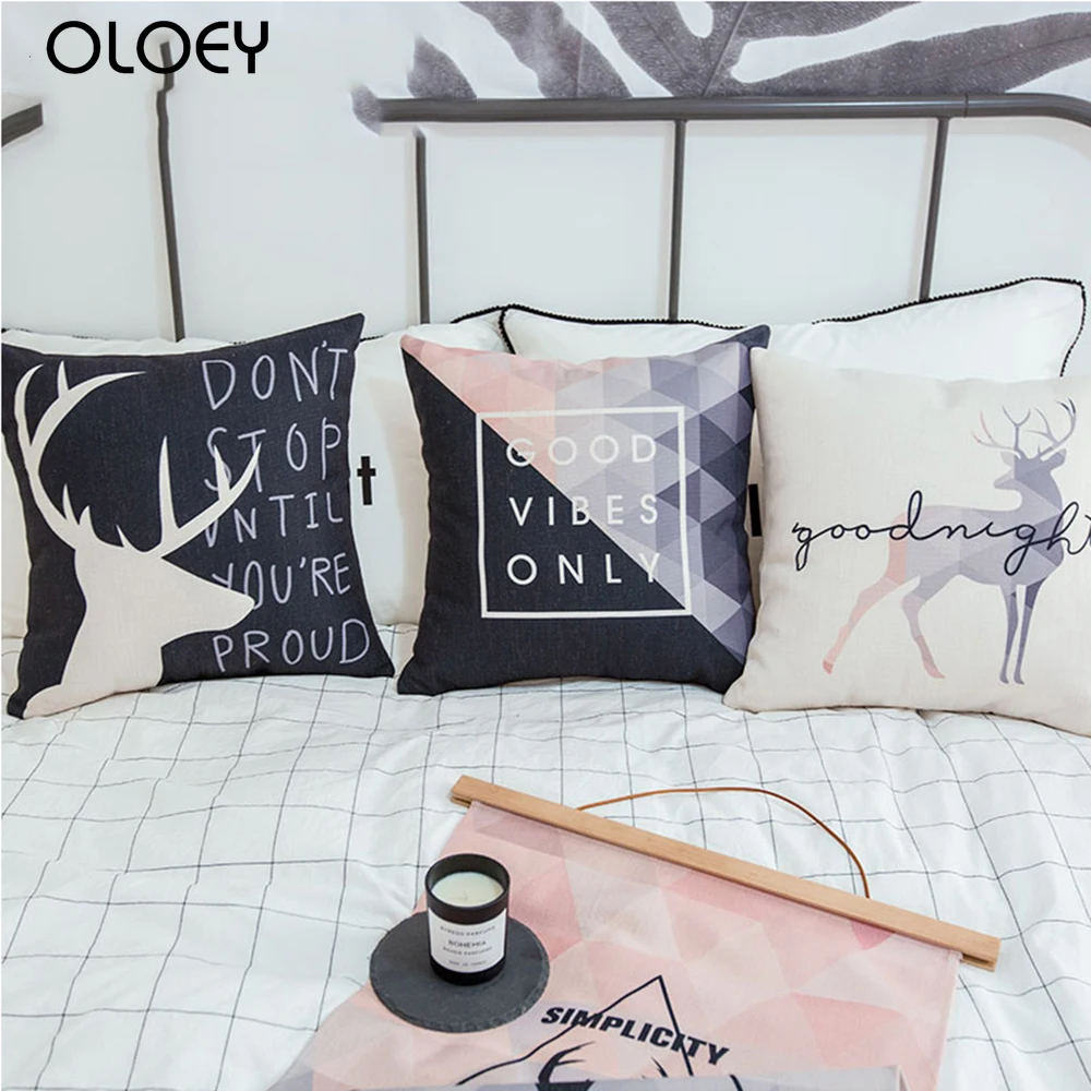 

Nordic Style Cushions Decorative Pillow Cover Deer Black Throw Pillows Deer Geometric Cushions Cover Sofa Car 45x45 Almofadas