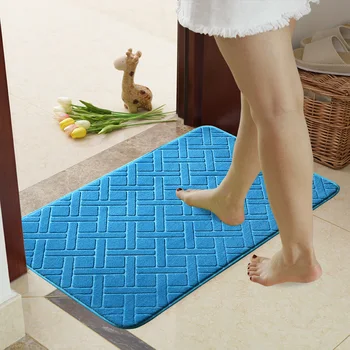 

Coral Fleece Bath Mat Solid Color Bathroom Absorbent Floor Mat Bedroom Kitchen Slip Mat Toilet Rugs Diamond Lattice Soft Carpet