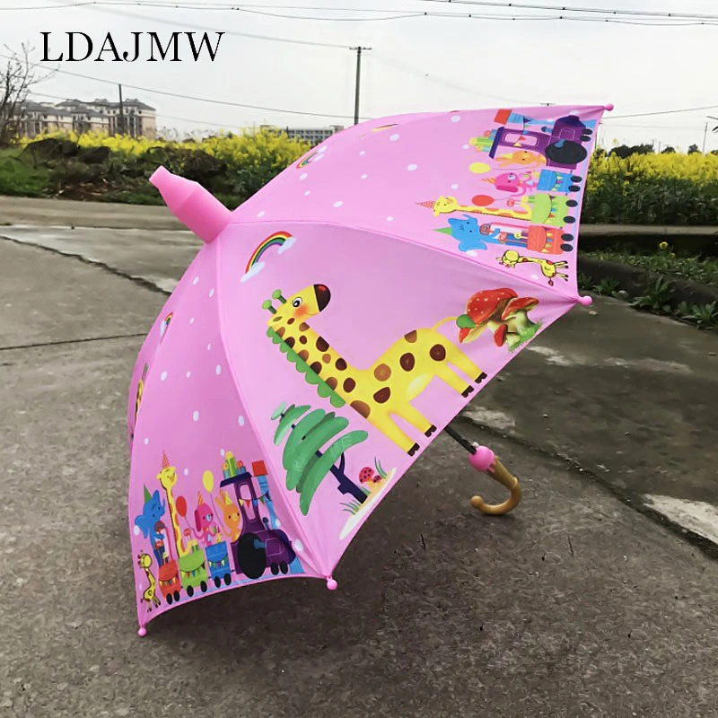 Safety Portable Children Umbrella Student Umbrella Cartoon Animal Pattern Long Handle Umbrella Wedding Shooting Tool
